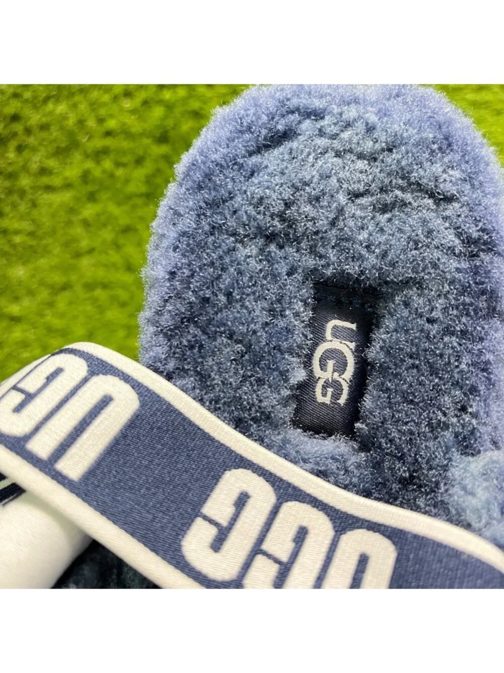 UGG Fluff Yeah Slide Womens Size 12 Blue White Casual Comfort Slip On Slippers